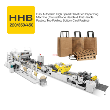 Full Automatic Sheet Feeding Food Clothes Shoes Handle Paper Bag Making Machine with Flat Handle Inline